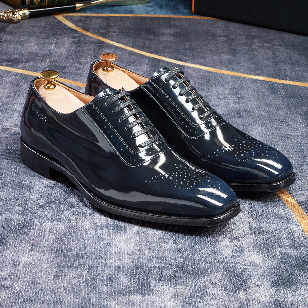 [Copy]Men's glossy embossed genuine leather lace-up Oxford shoes