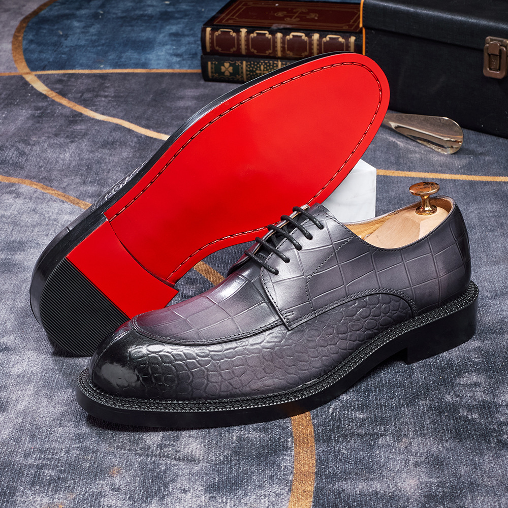 Men's British-Style Genuine Cowhide Crocodile-Embossed Derby Shoes