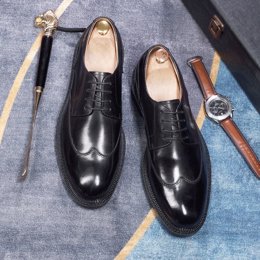 Men's Japanese-Style Full-Grain Leather Handmade Derby Shoes Business Formal Shoes