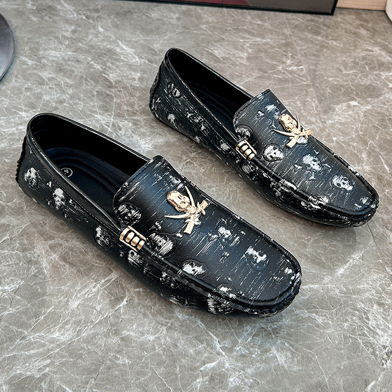 Men's Skull Print Slip-On Driving Loafers