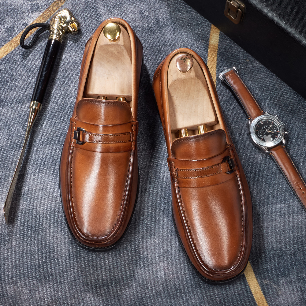 Comfort Rubber Sole Men's Loafers  Classic British Design  Vintage Burnished Leather