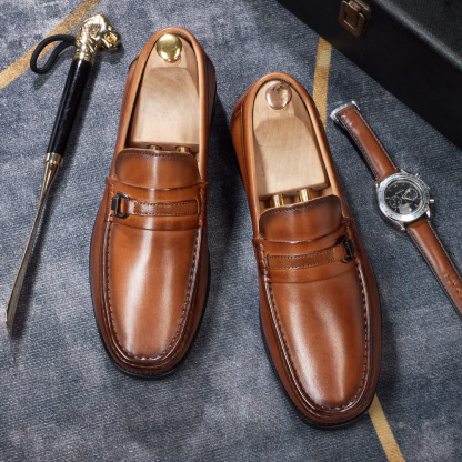Comfort Rubber Sole Men's Loafers  Classic British Design  Vintage Burnished Leather