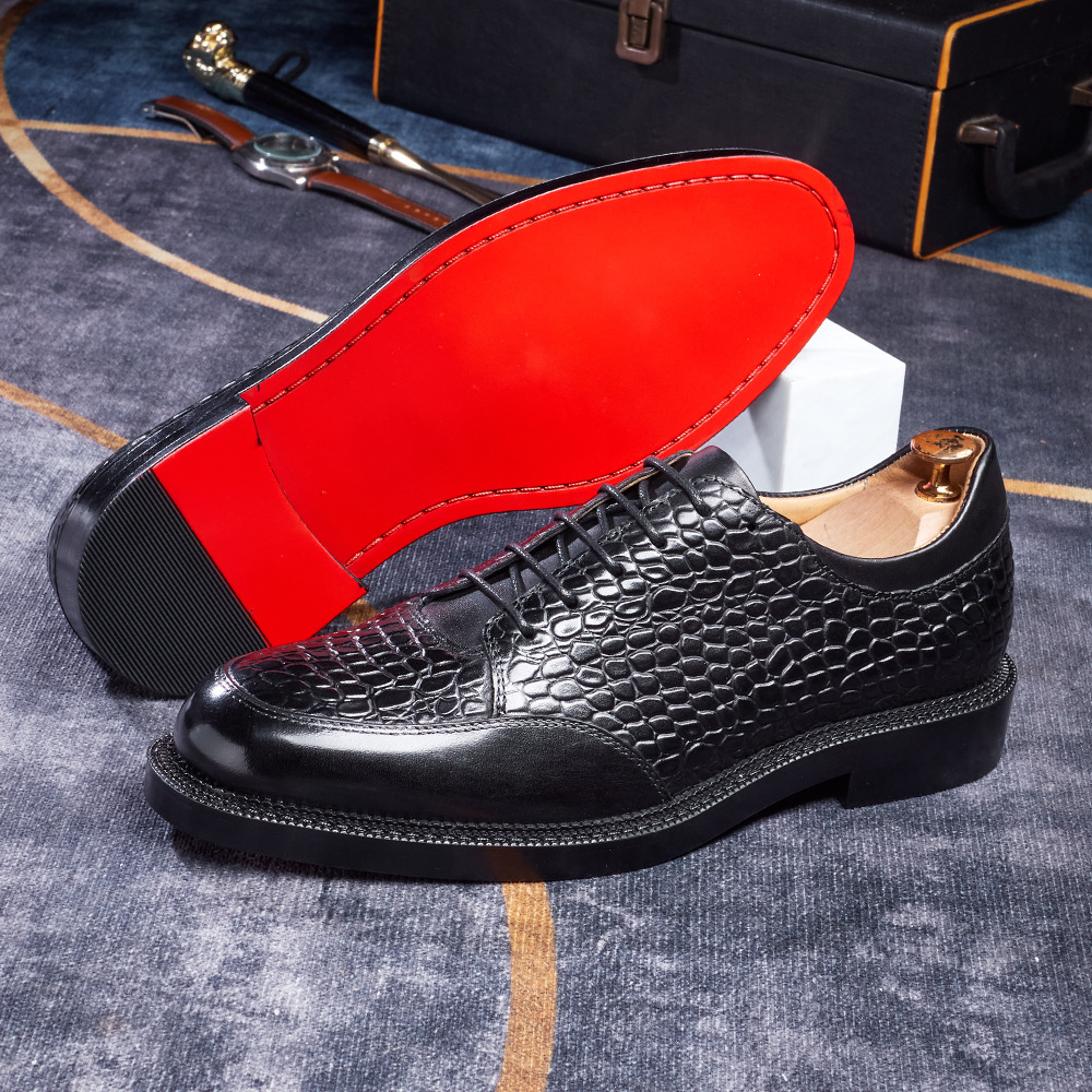 Men's top-grain cowhide crocodile pattern embossed business casual leather shoes Oxford shoes
