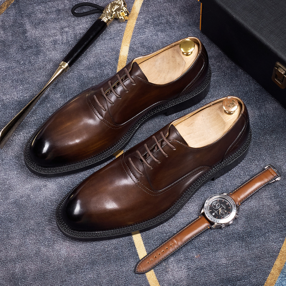 Men's British-Style Lace-Up Handmade Genuine Leather Business Oxford Shoes