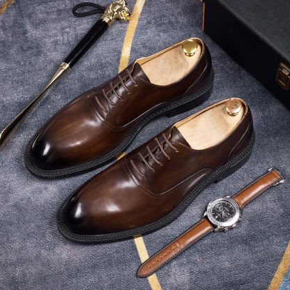 Men's British-Style Lace-Up Handmade Genuine Leather Business Oxford Shoes