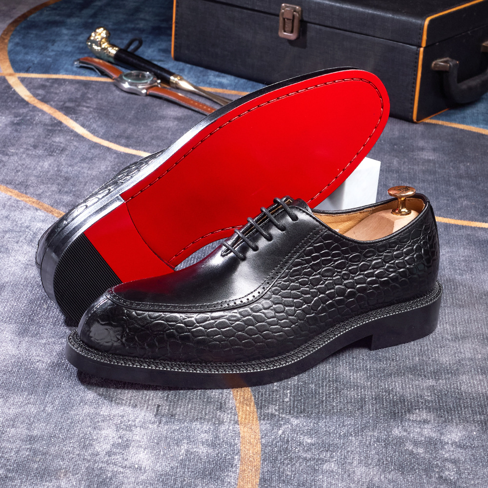 Men's Crocodile Pattern Embossed Genuine Leather Pointed-Toe Oxford Shoes Elegant Business Formal Shoes