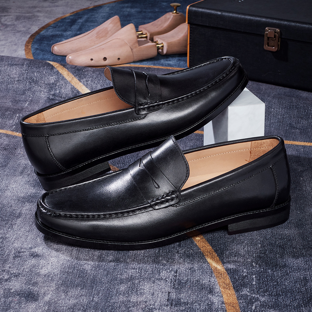Men's Full-Grain Leather Penny Loafers  Business Casual Leather Shoes
