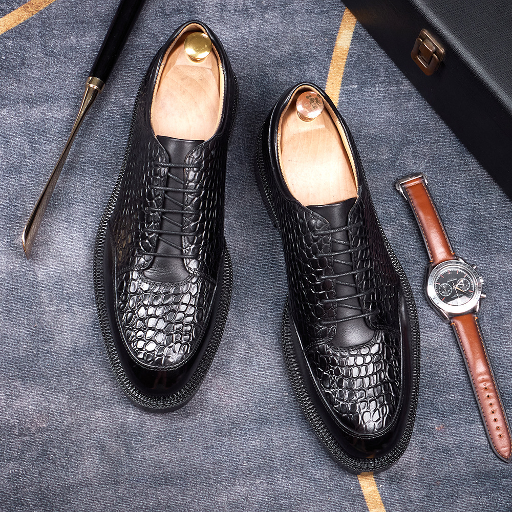 Men's top-grain cowhide crocodile pattern embossed business casual leather shoes Oxford shoes