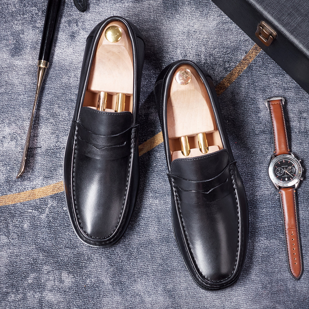 Men's Full-Grain Leather Penny Loafers  Business Casual Leather Shoes