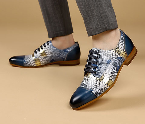 Men's Cowhide Snake Print Patchwork Oxford Shoes