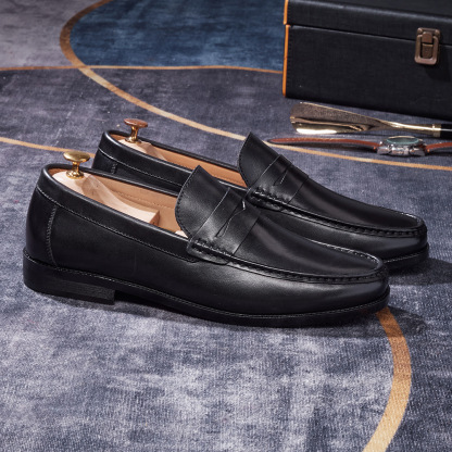 Men's Full-Grain Leather Penny Loafers  Business Casual Leather Shoes