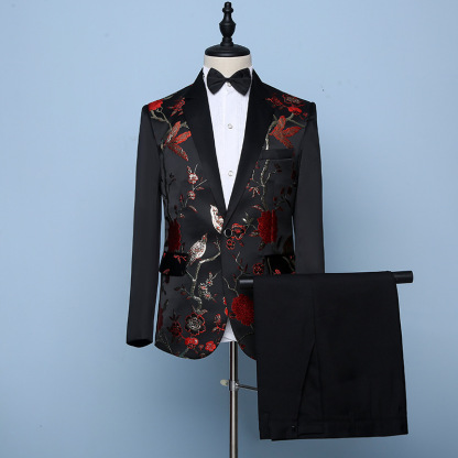 Men's stage performance suits, evening party host suits, wedding best man slim suits, male singer chorus suits