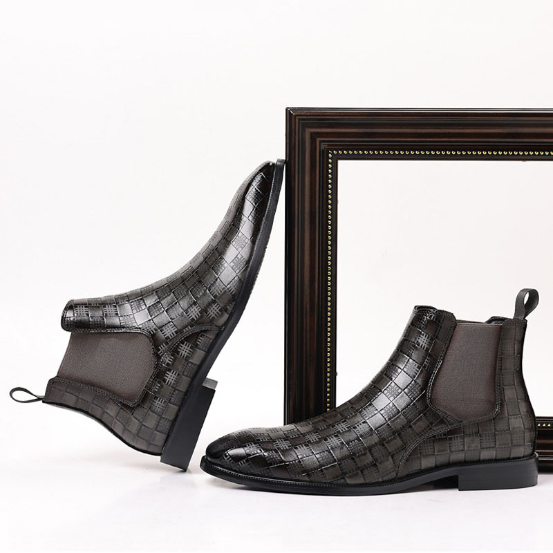 Men's Glossy Checkered Chelsea Boots