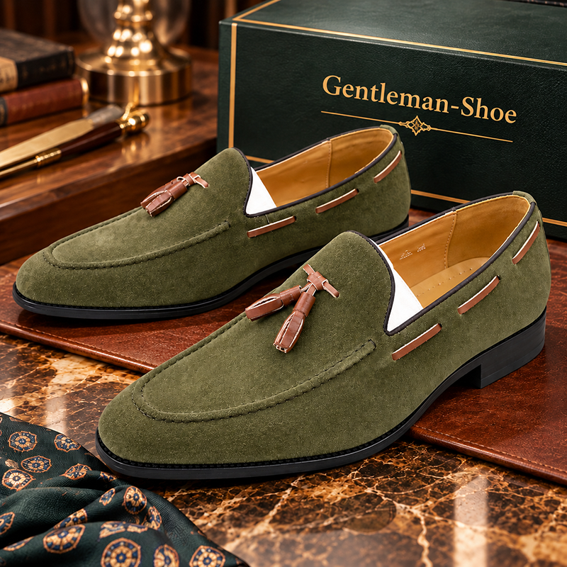 Men's stylish green tassel casual shoes