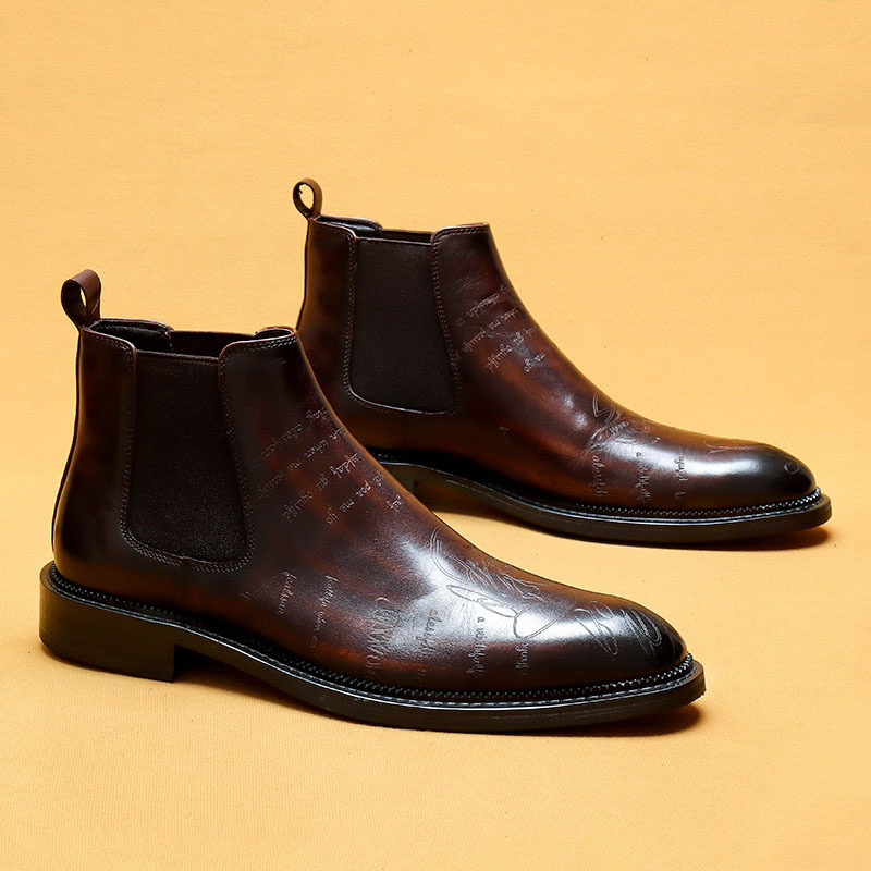 Men's Genuine Leather Brogue-detailed Fleece-lined Chelsea Boots