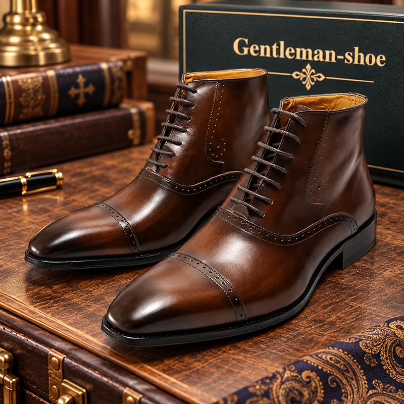 GENTLEMAN™Men's Classic Genuine Leather Pointed Toe Lace-Up Martin Boots