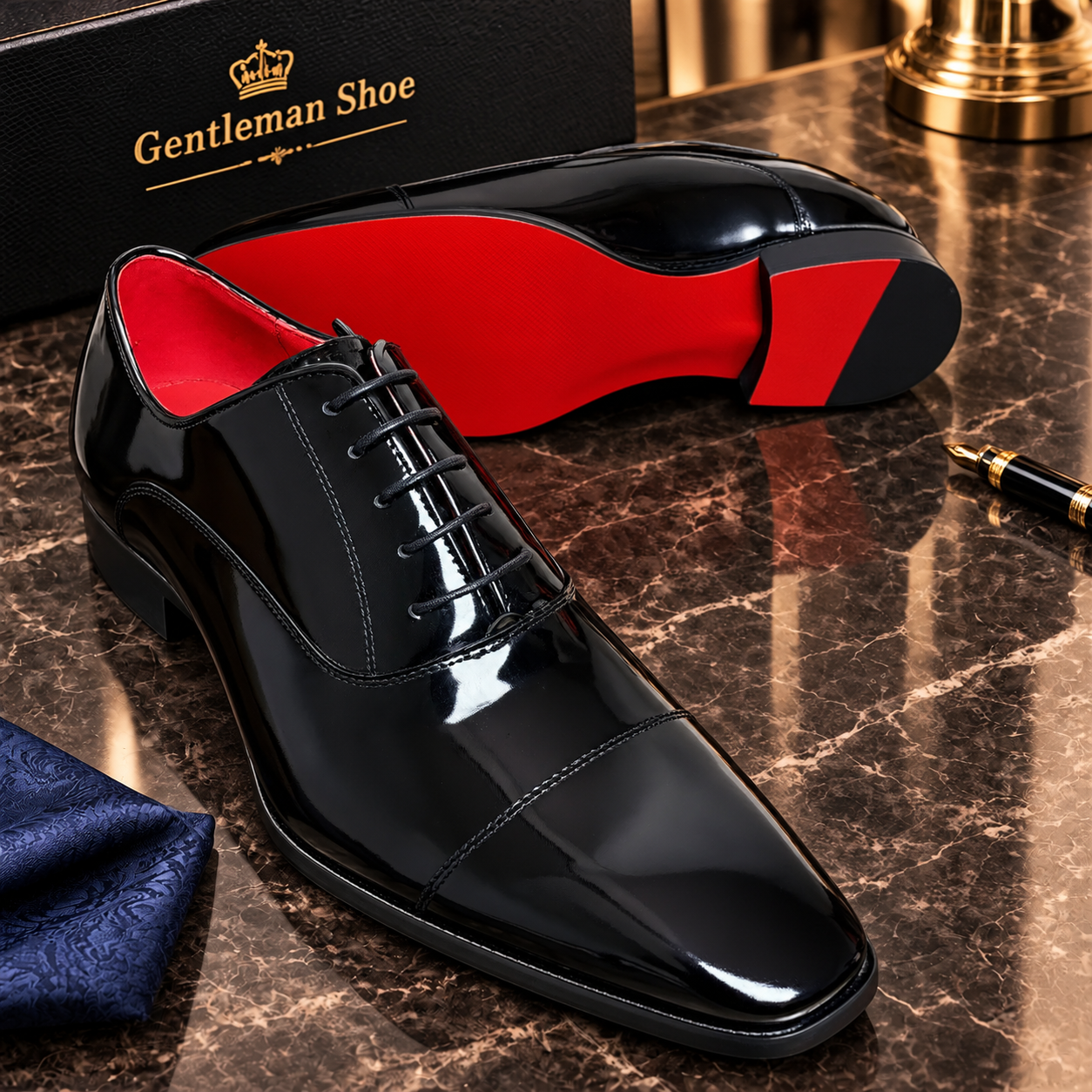 GENTLEMAN™Red bottom genuine leather lace-up men's versatile leather shoes