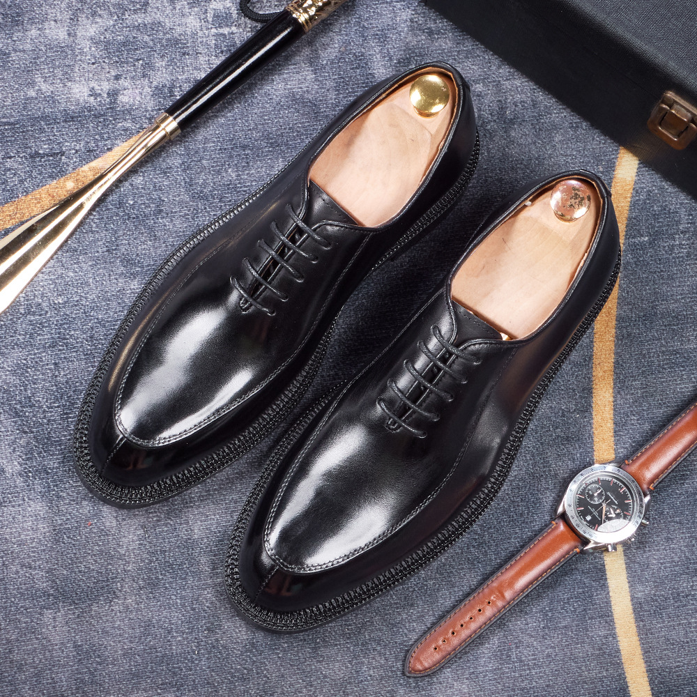 Men's Handmade Full-Grain Leather Oxford Shoes Vintage Burnished Formal Dress Shoes