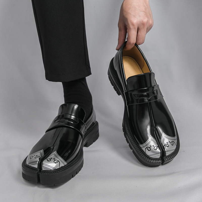 Men's Genuine Leather Round-Toe Platform Split-Toe Loafers