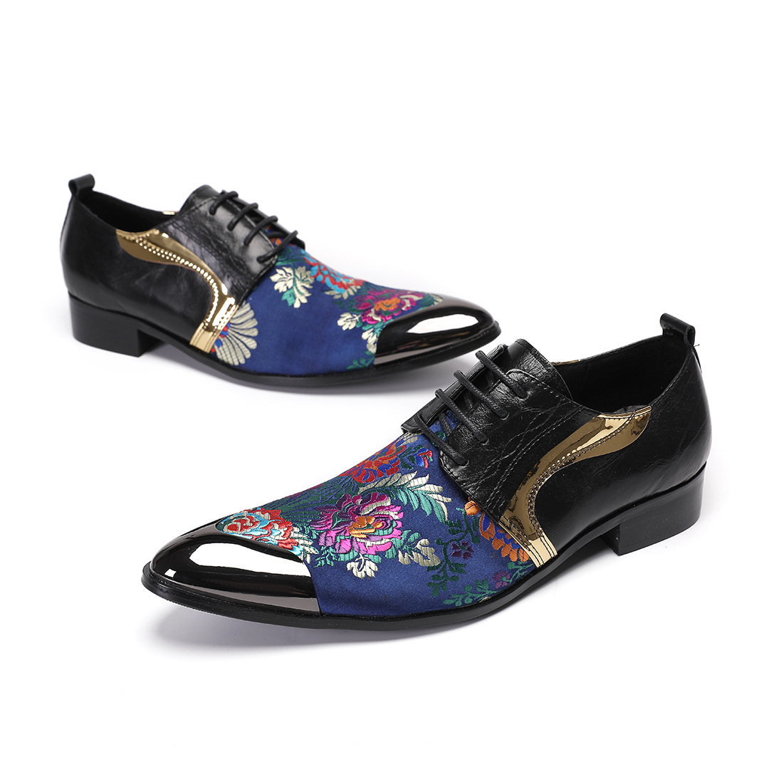Men's Genuine Leather Patchwork Embroidered Oxford Shoes
