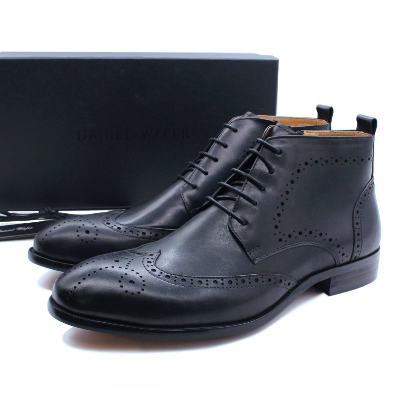Men's Full-Grain Leather Brogue-Detailed Martin Boots