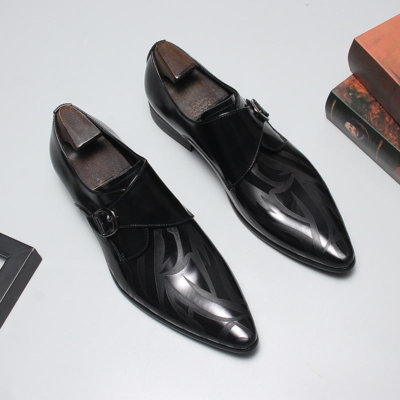 Men's Full-Grain Leather Pattern-Printed Monk Shoes