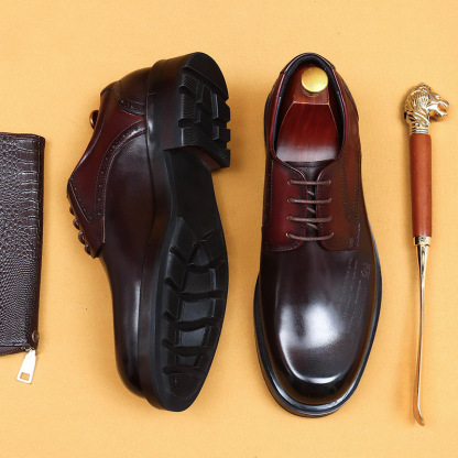 Men's Full-Grain Leather Thick-Soled Non-Slip Letter-Printed Leather Shoes