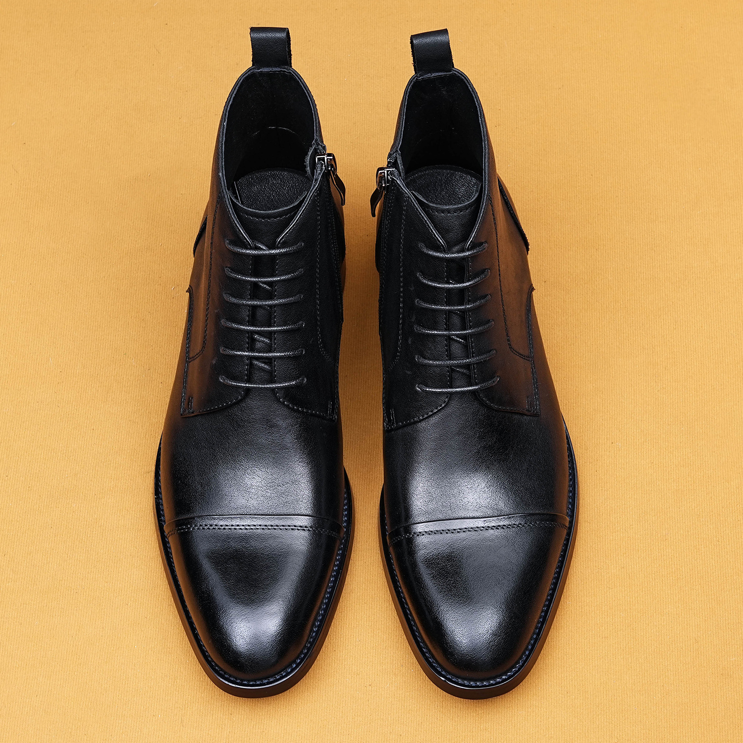 Men's Full-Grain Leather Zipper Slip-On Martens Ankle Boots