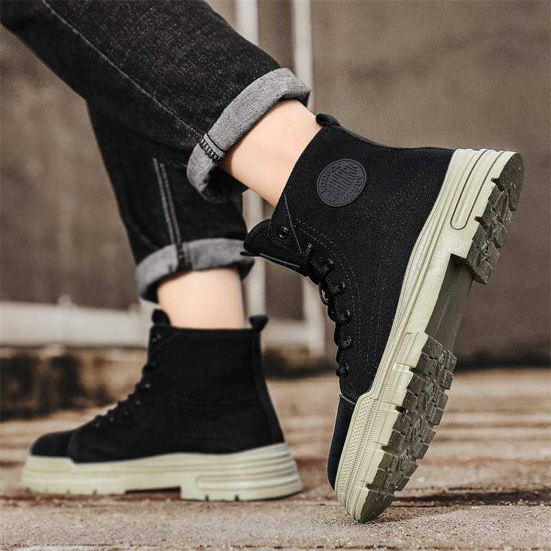 Men's High-Top Casual Canvas Lace-Up Platform Work Boots