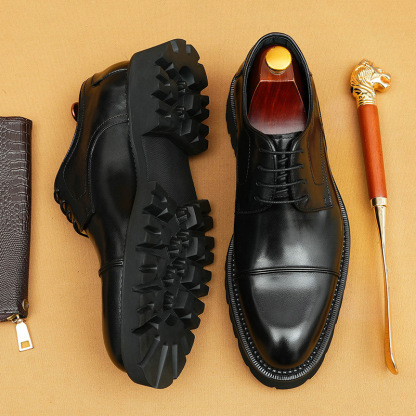 Men's Genuine Leather Distressed Burnished Platform Business-Casual Derby Shoes