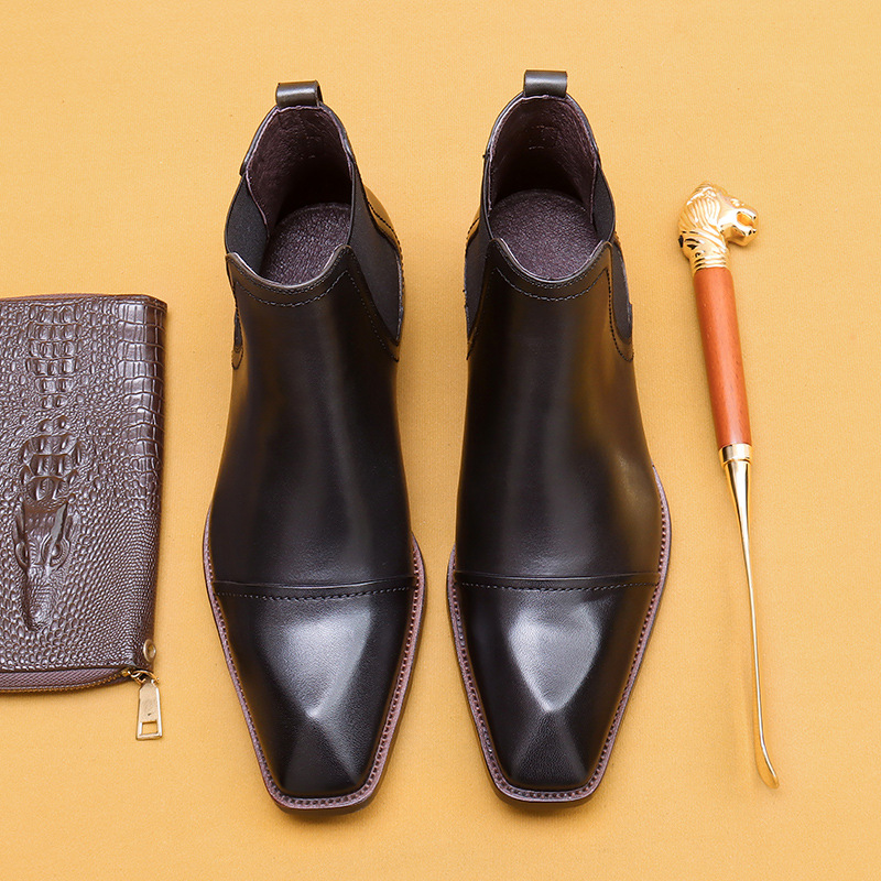 Men's Genuine Leather Square-Toe Chelsea Boots