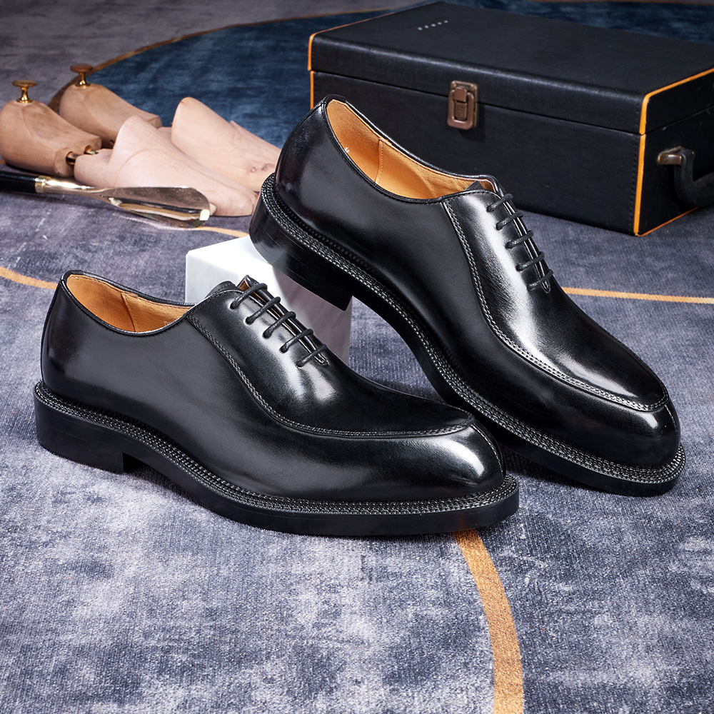 Men's Handmade Full-Grain Leather Oxford Shoes Vintage Burnished Formal Dress Shoes