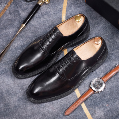 Men's British-Style Lace-Up Handmade Genuine Leather Business Oxford Shoes