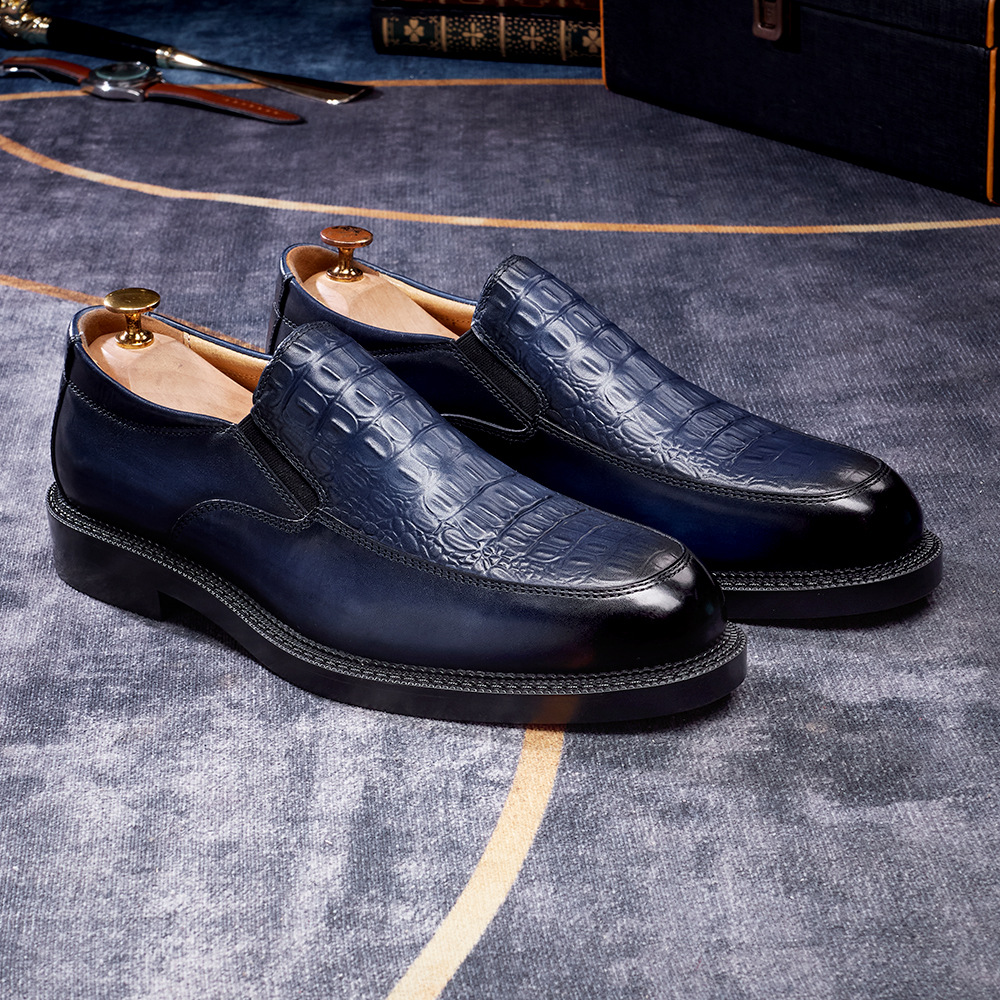 Men's Hand-Sewn Crocodile-Embossed Leather Loafers
