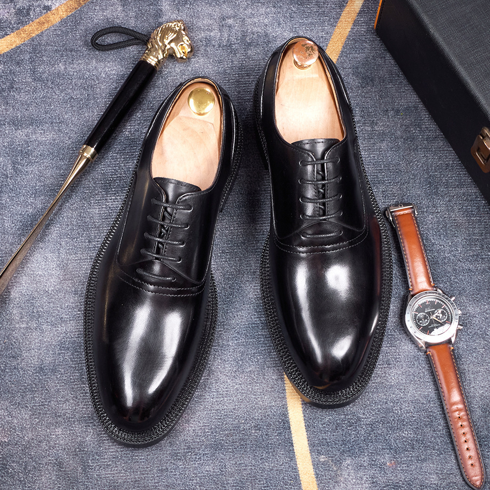 Men's British-Style Lace-Up Handmade Genuine Leather Business Oxford Shoes