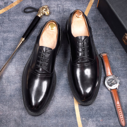 Men's British-Style Lace-Up Handmade Genuine Leather Business Oxford Shoes