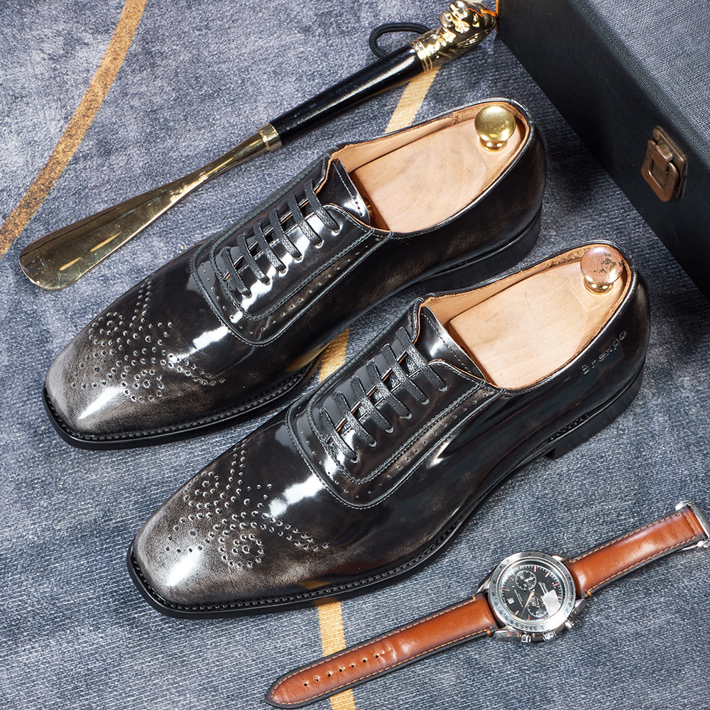 Men's Best-Selling Luxury Full-Grain Leather Oxford Shoes Stylish Gradient Color