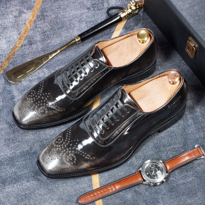 Men's Best-Selling Luxury Full-Grain Leather Oxford Shoes Stylish Gradient Color