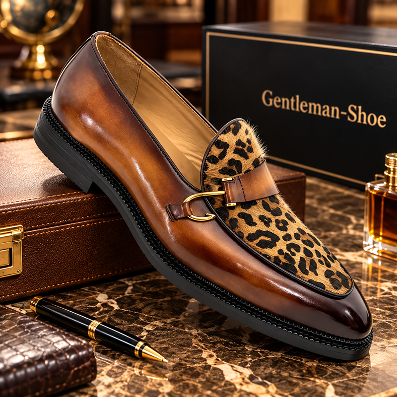 Classic leather-patched leopard print men's loafers