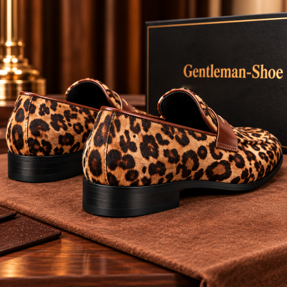 GENTLEMAN™Men's leopard print leather loafers