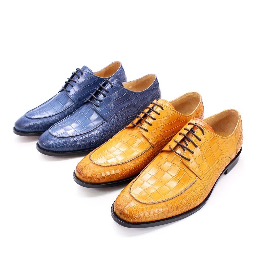 Men's Full-Grain Cowhide Crocodile Embossed Derby Shoes