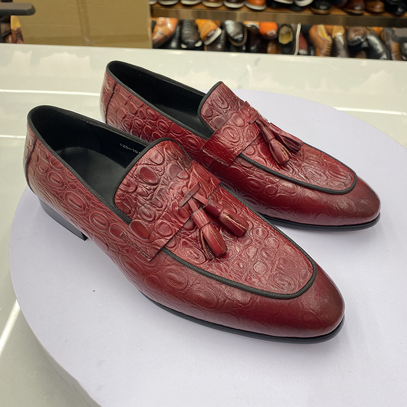 Men's Genuine Leather Croc-Embossed Tassel Loafers