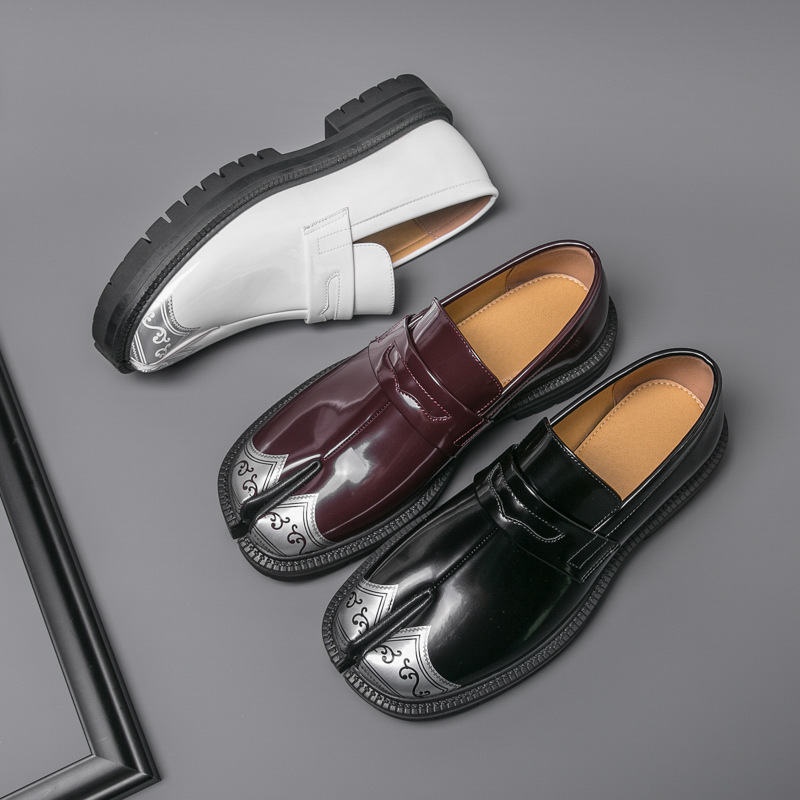 Men's Genuine Leather Round-Toe Platform Split-Toe Loafers