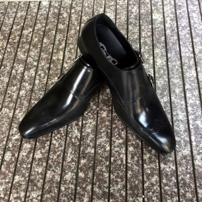 Men‘s Genuine Leather Pointed Toe Double Buckle Monk Strap Shoes