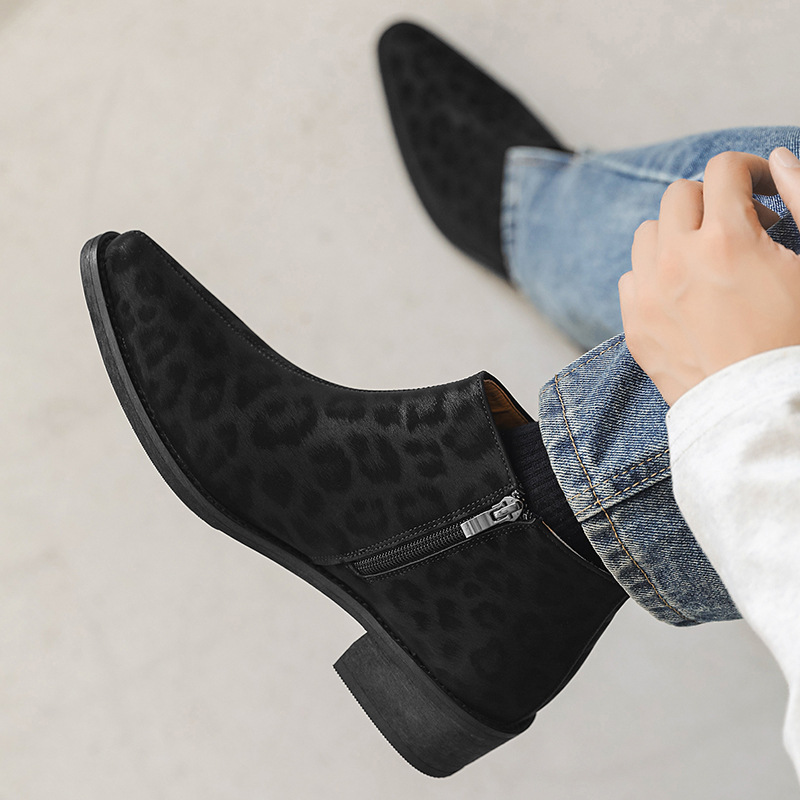 Men's Leopard Print Suede Chelsea Boots