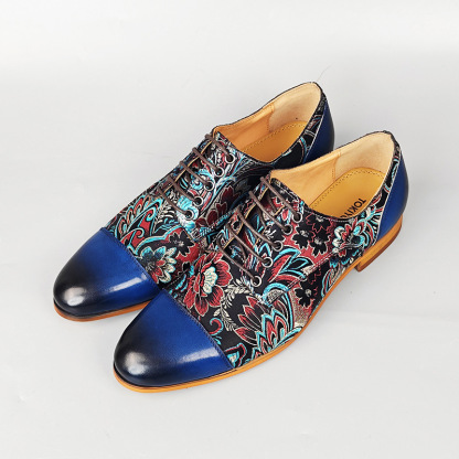 Men's Embroidered Casual Lace-Up Genuine Leather Shoes