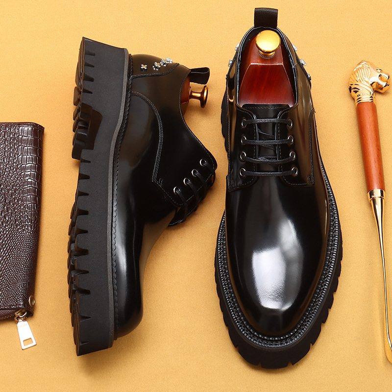British style studded casual shoes, genuine leather shoes