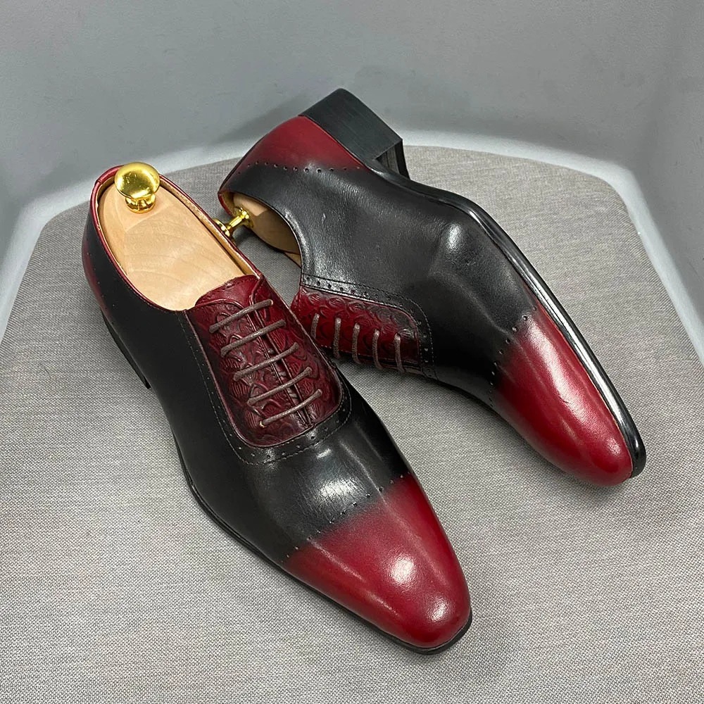 Men's Genuine Leather Color-Blocked Brogued Oxford Shoes