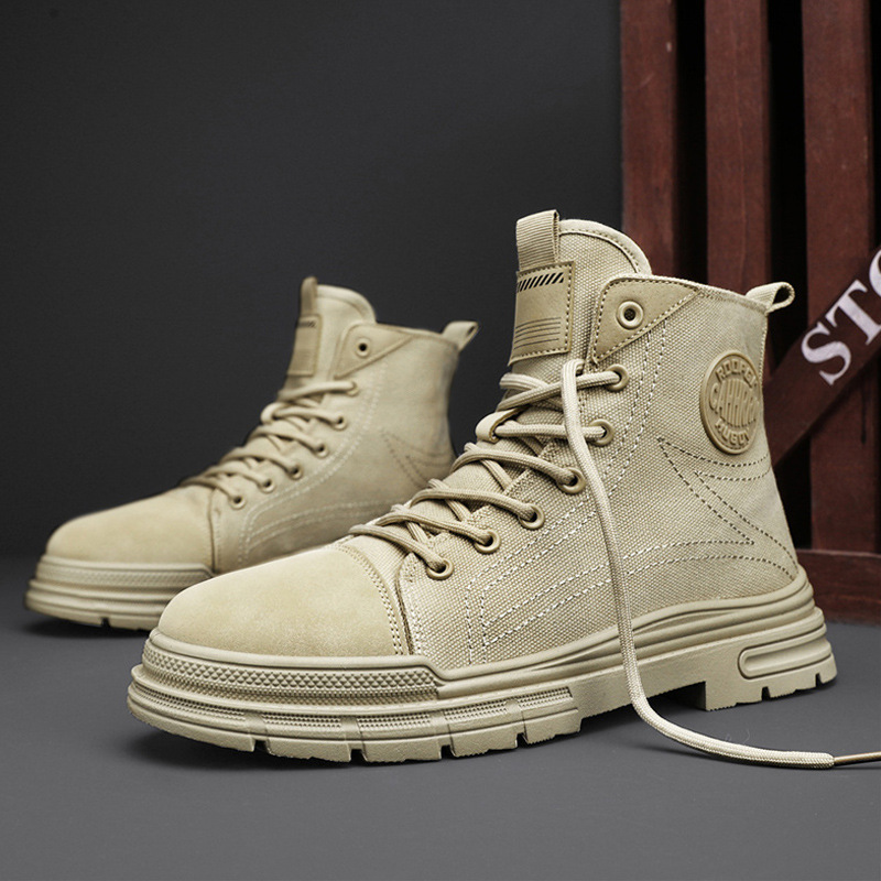 Men's High-Top Casual Canvas Lace-Up Platform Work Boots