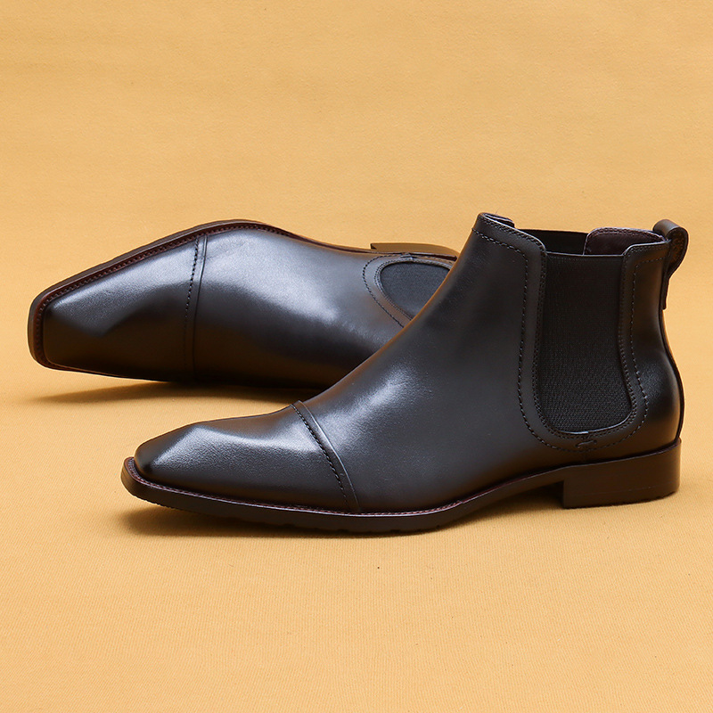 Men's Genuine Leather Square-Toe Chelsea Boots